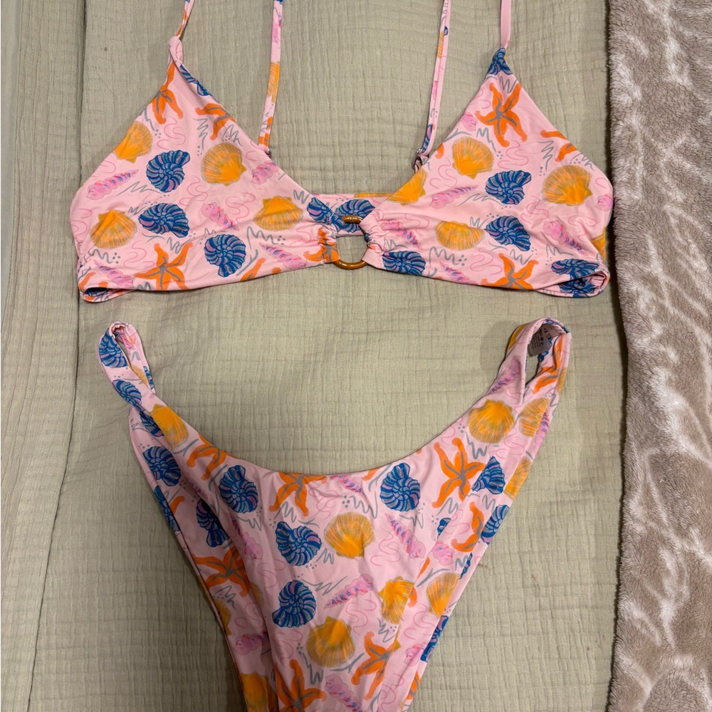 Pink Bikini with Starfish and Shell Print